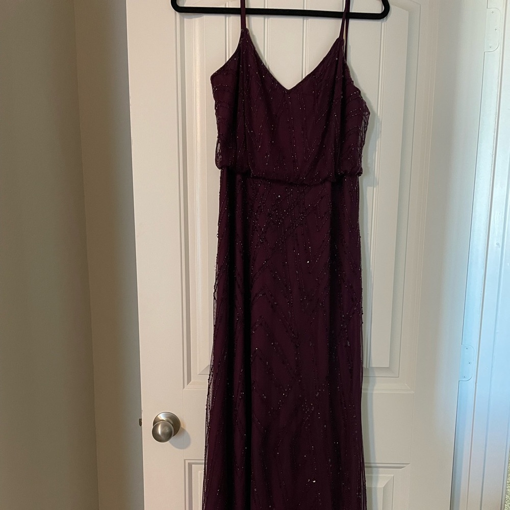 Adrianna Papell Art Deco beaded gown in cassis size 6